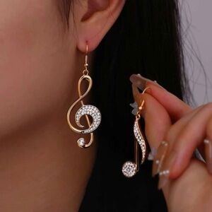 2/$30🌵 Music Bass Treble Clef Sparkle Gold Tone Earrings Dangle Jewelry Gift